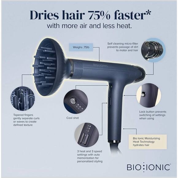 Bio Ionic SMART X High Efficiency Hair Dryer w/Diffuser &Concentrator Brand NEW - Picture 2 of 5